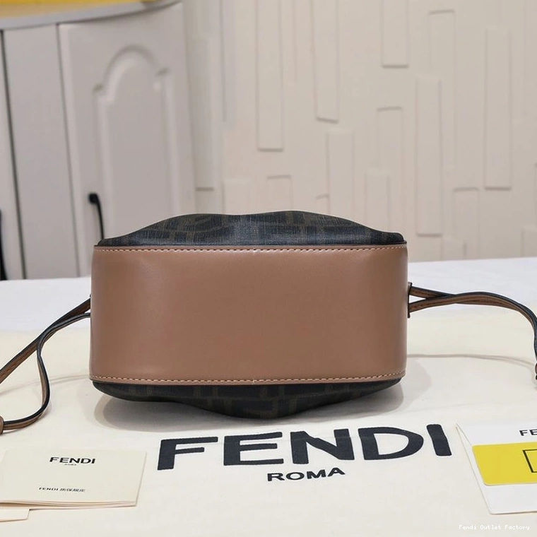 Cheap HOT FF Mini Bag Motif Fendi Pomodorino Bucket In Fabric Brown 0825